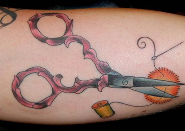 Vintage Scissor Sewing Tattoo On Arm
