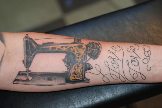Vintage Sewing Machine Tattoo On Forearm