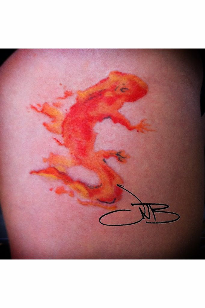Watercolor Fire Salamander Tattoo