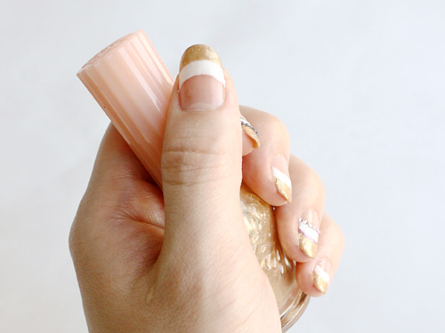 White And Gold Double French Tip Nail Art