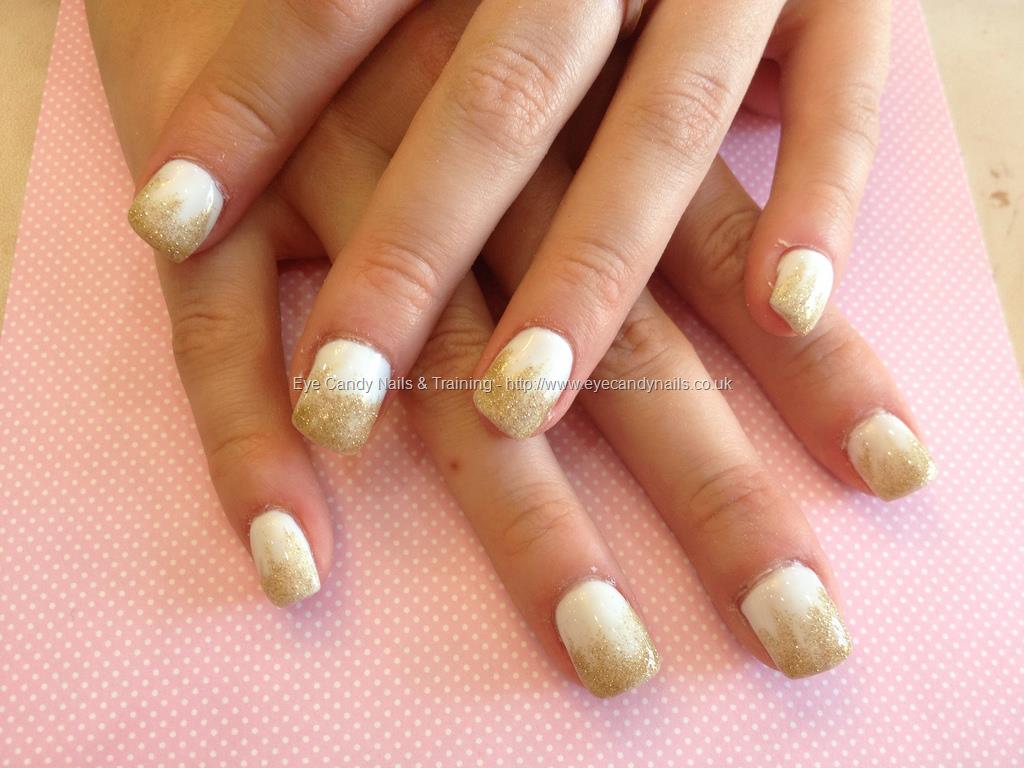 White And Gold Glitter Gradient Nail Art