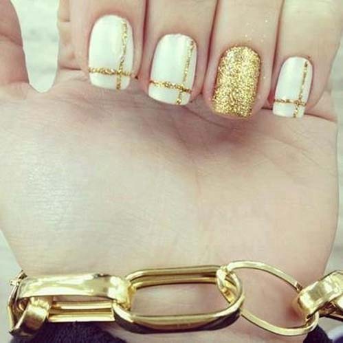White And Gold Glitter Nail Design