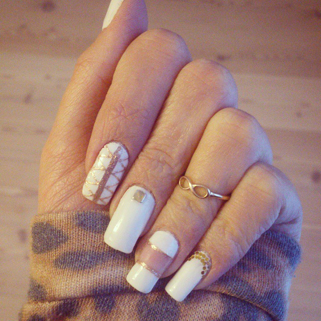 White And Gold Negative Space Design Nail Art