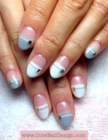 White And Gray French Tip Gel Nail Art