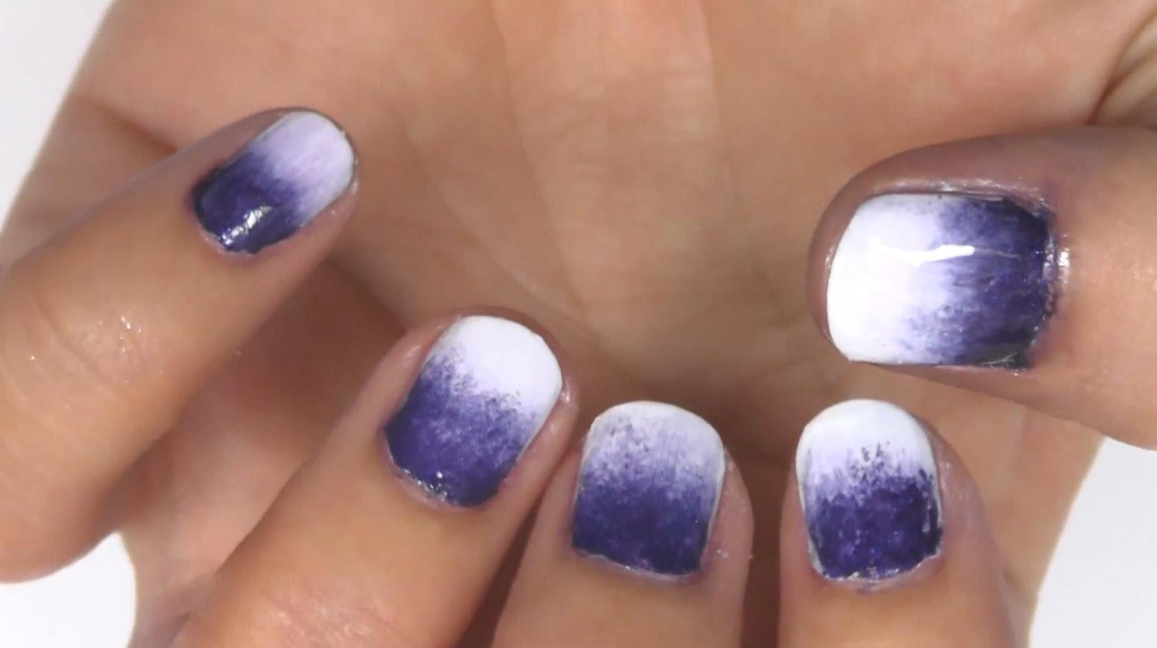 White And Purple Gradient Nail Art Design