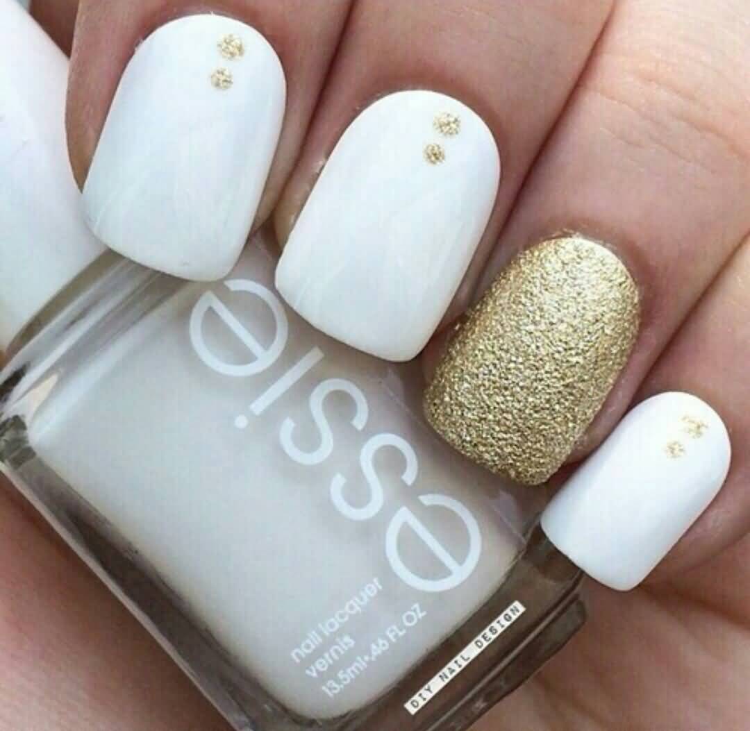 White Nails With Accent Glitter Nail Art