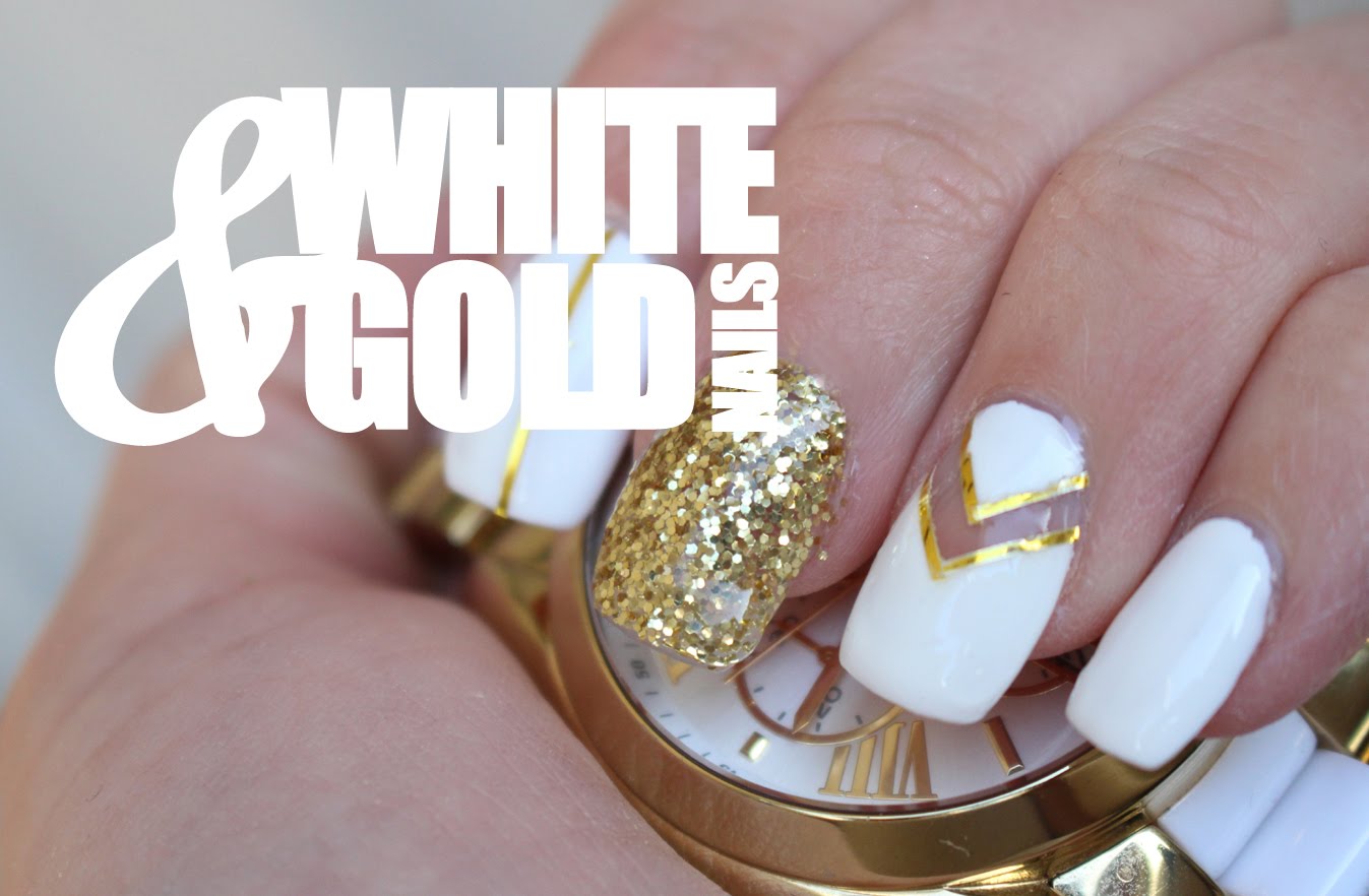 White Negative Space Gold Striping Tape Nail Art Tutorial Video