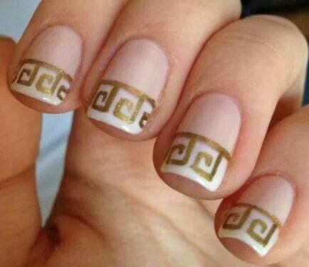 White Tip Nails With Golden Design Nail Art