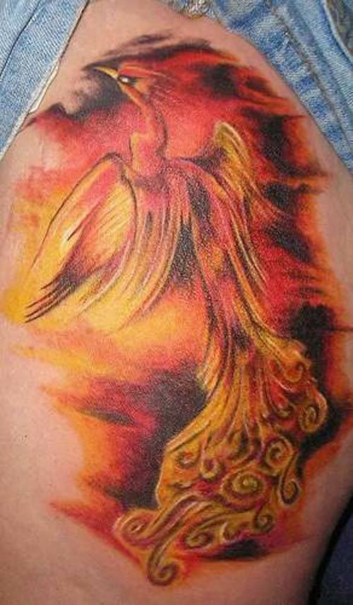 Wonderful Phoenix And Flames Tattoo