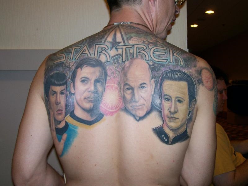 Wonderful Star Trek Poster Tattoo On Upper Back