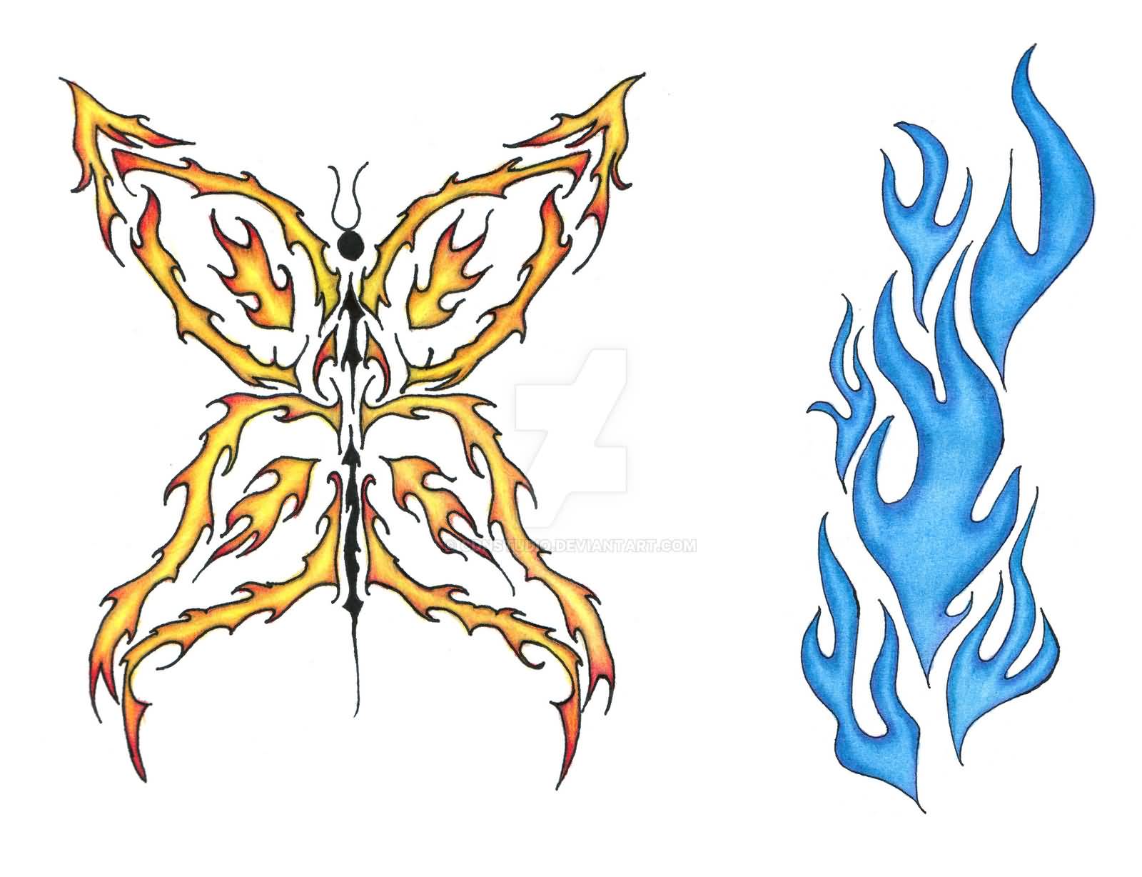 Yellow And Blue Flame Tattoo Designs By Cdnstudio flame