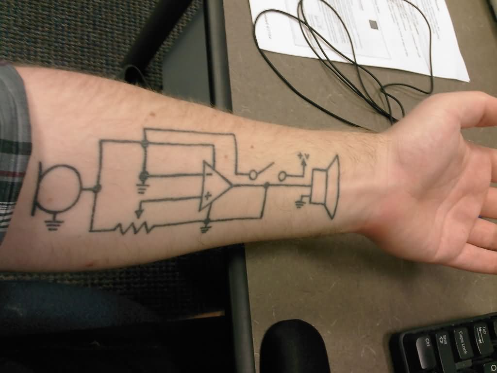 Left Forearm Physics Circuit Tattoo