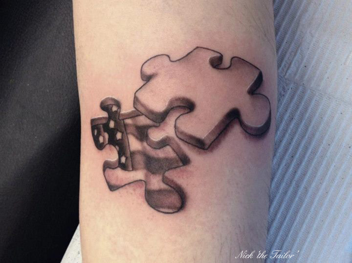 3D American Puzzle Tattoo On Arm