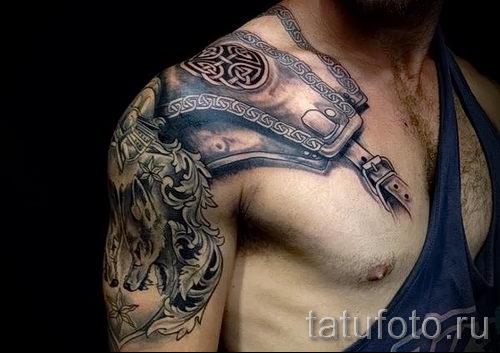 3D Celtic Armor Tattoo On Shoulder