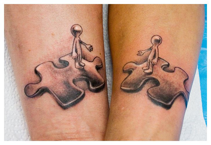 3D Grey Puzzle Tattoos On Both Wrists