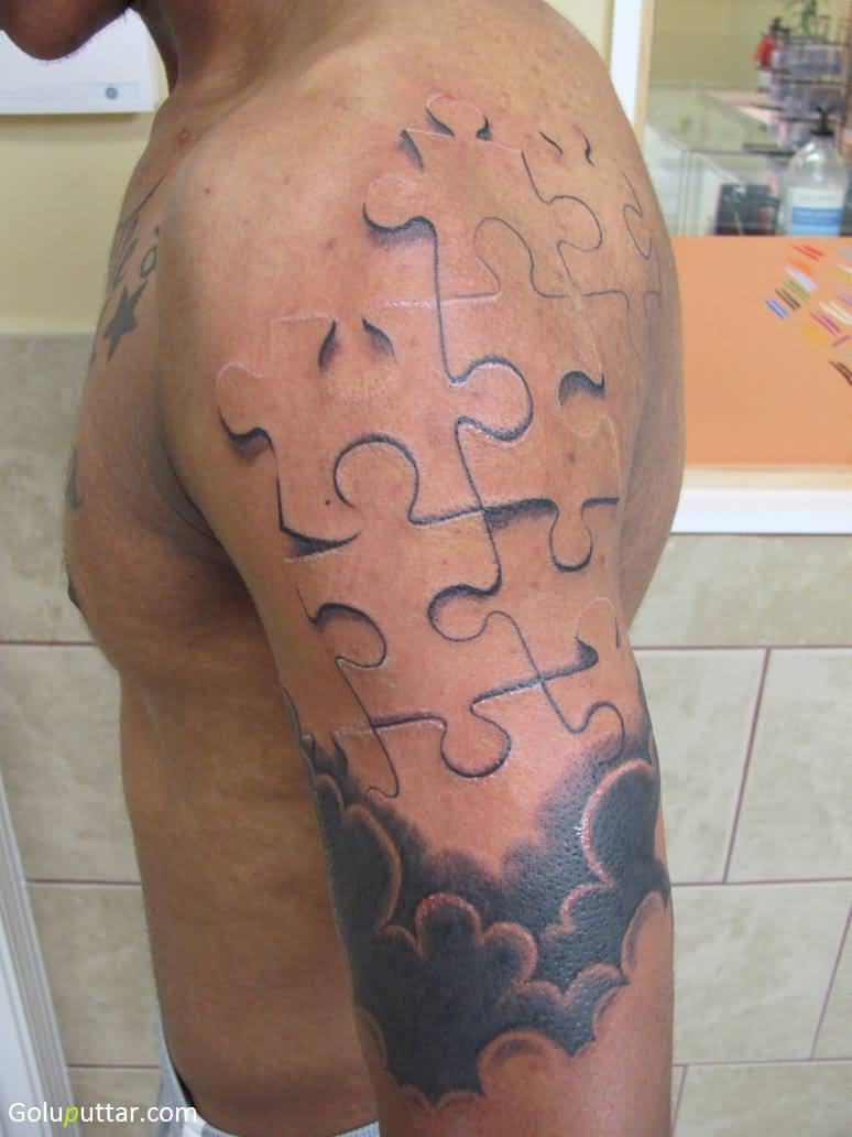 3D Jigsaw Puzzle Tattoo On Half Sleeve For Men