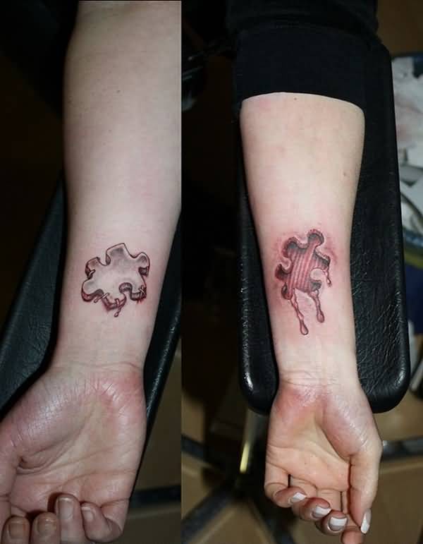 3D Puzzle Piece Matching Couple Tattoos