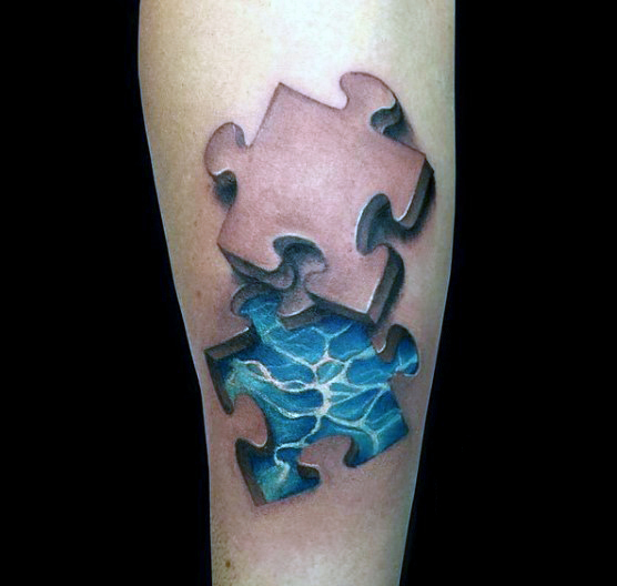 3D Puzzle Water Tattoo On Arm Sleeve