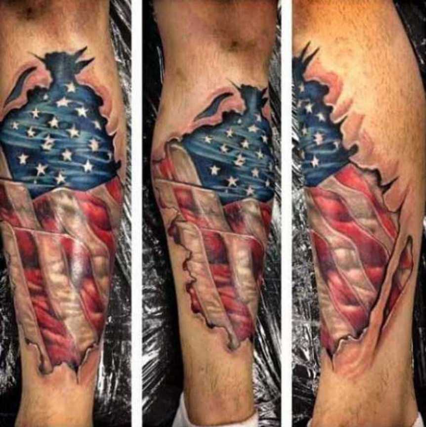 3D US Flag Patriotic Tattoo On Leg