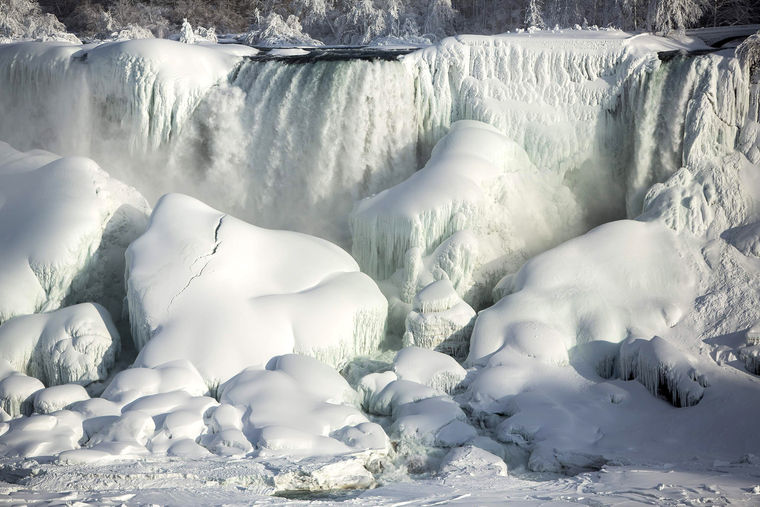 A Partially Frozen Niagara Falls During Winter