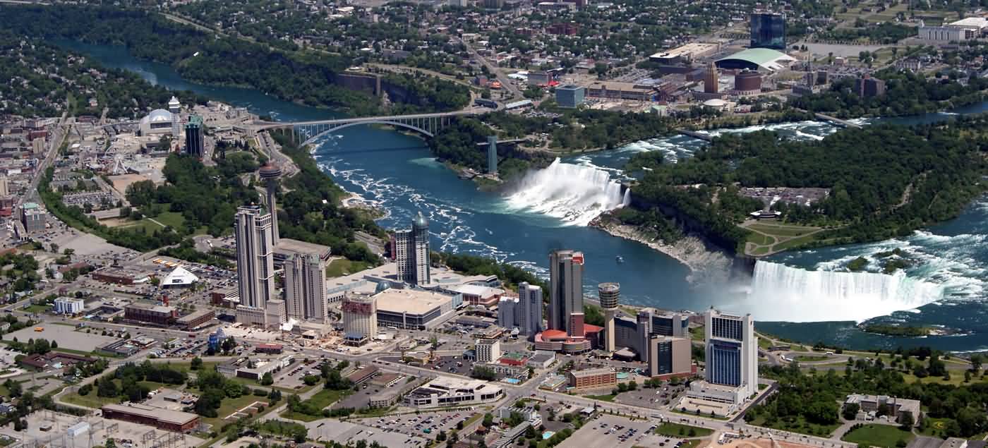 Adorable Aerial View Of City And Niagara Falls