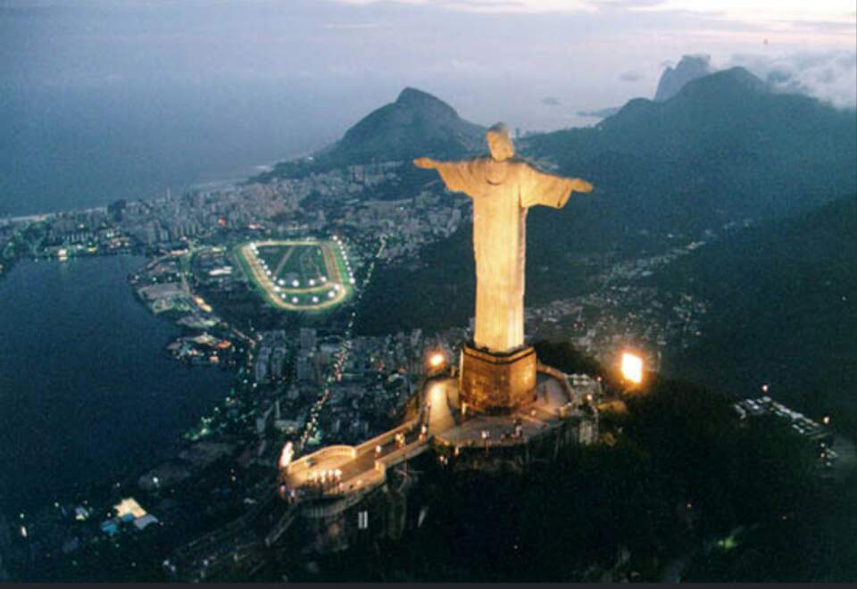 Aerial View Of Christ the Redeemer By Night