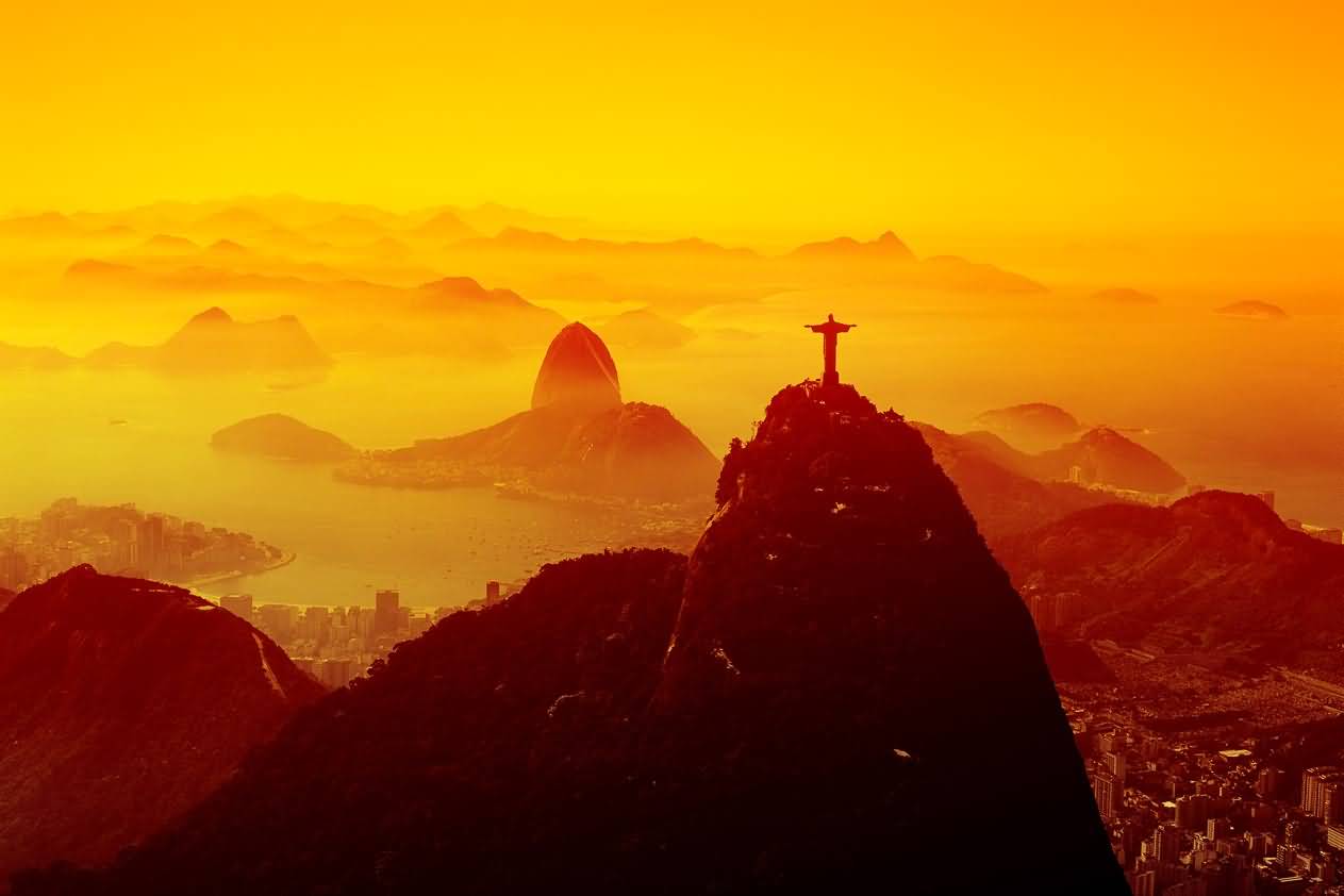 Aerial View Of Christ the Redeemer Statue During Sunset
