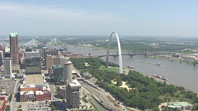 Aerial View Of Gateway Arch And Mississippi River