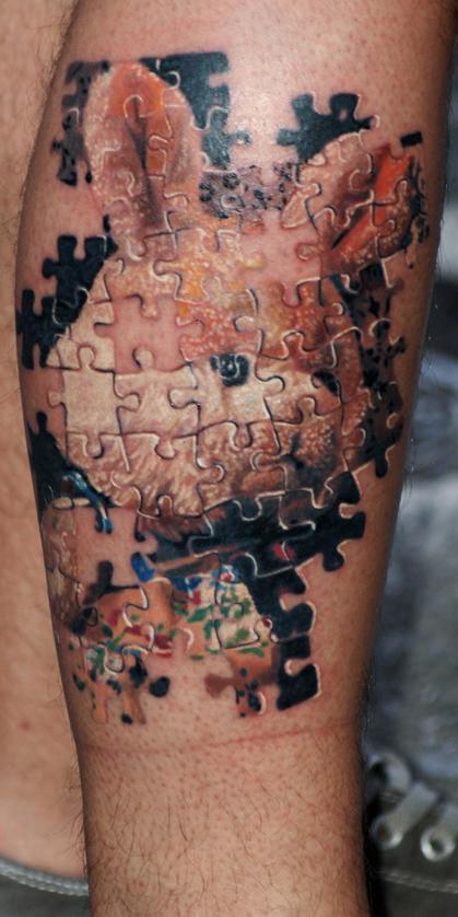 Amazing 3D Rabbit Jigsaw Puzzle Tattoo On Half Sleeve