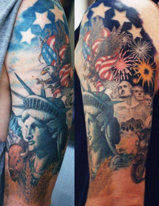 America Patriotic Theme Tattoo On Half Sleeve