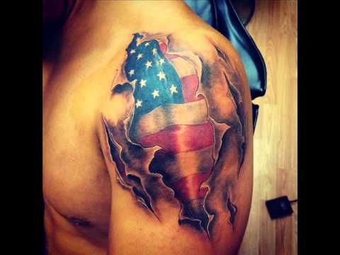 American Flag Ripped Skin Tattoo On Shoulder