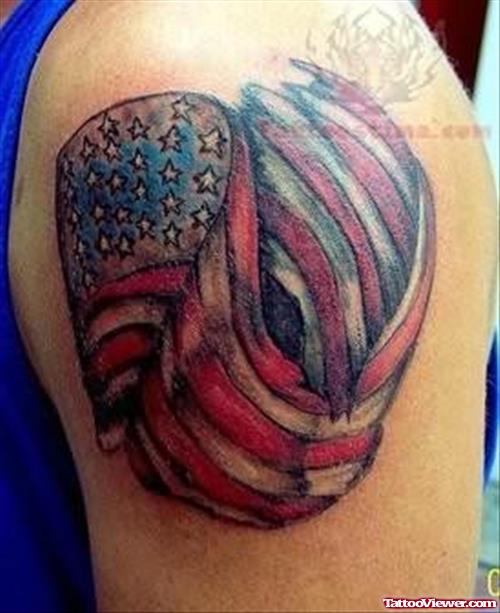 American Flag Tattoo On Right Shoulder