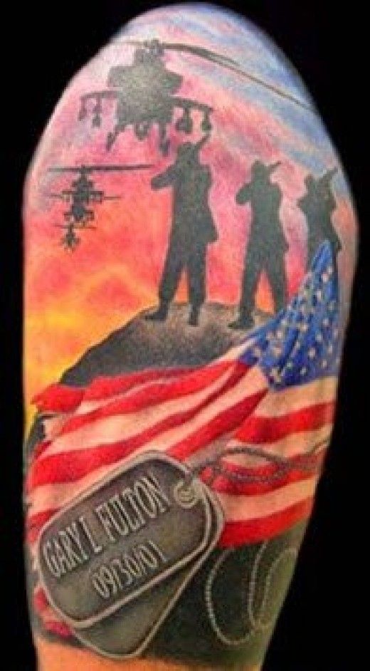 American Patriotic Military Tattoo On Half Sleeve
