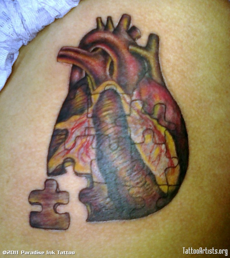 Anatomical Heart Puzzle Tattoo