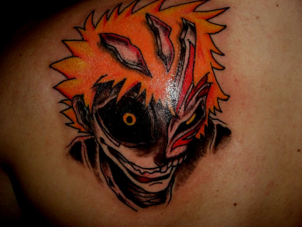 Anime Evil Tattoo On Back Shoulder