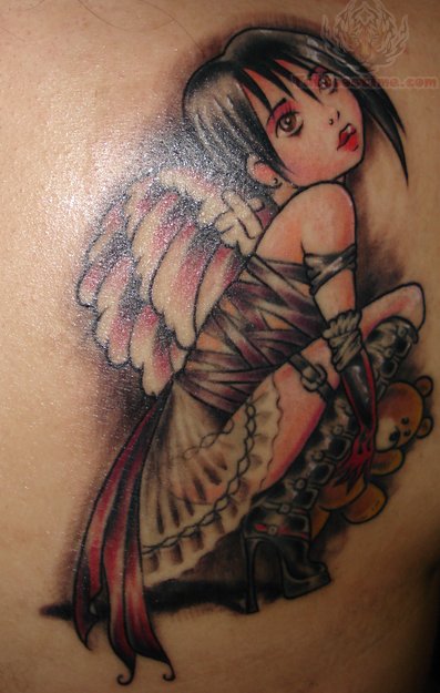 Anime Girl Back Shoulder Tattoo