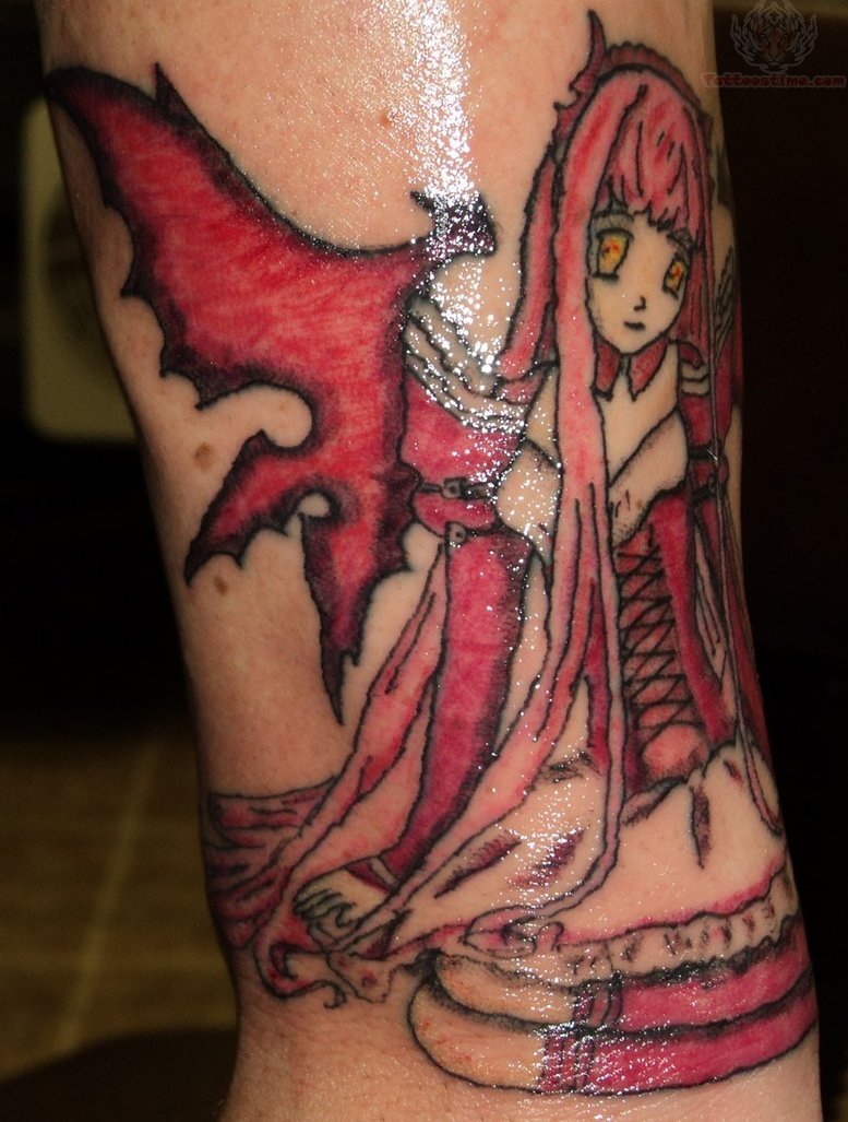 Anime Girl Color Ink Tattoo