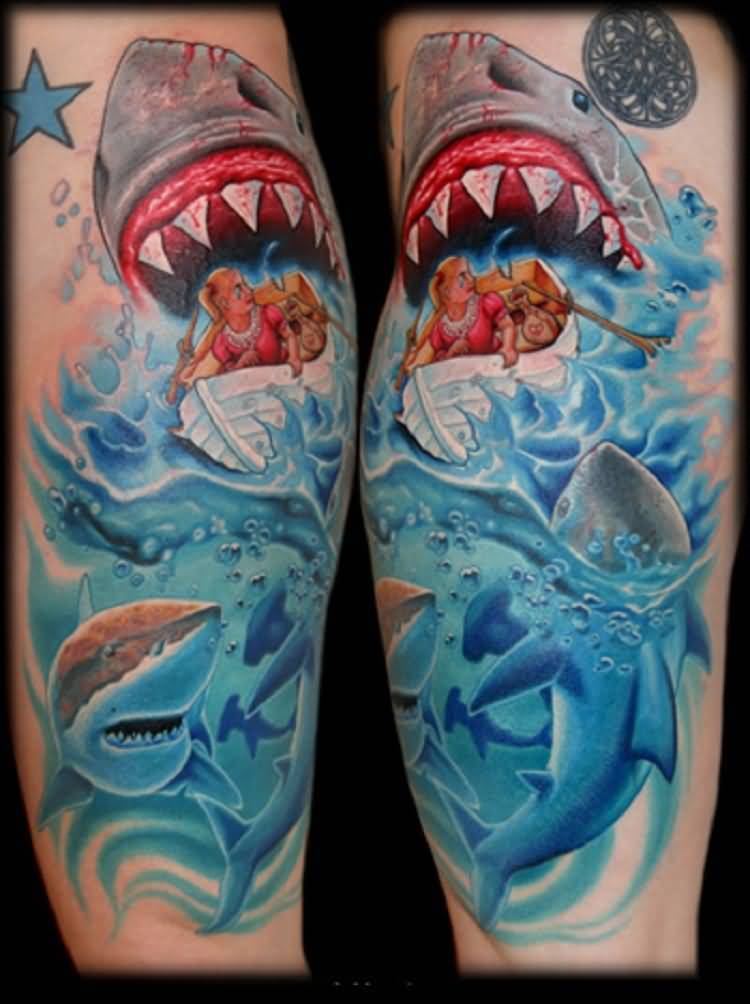 Aqua Wildlife Water Tattoo On Sleeve