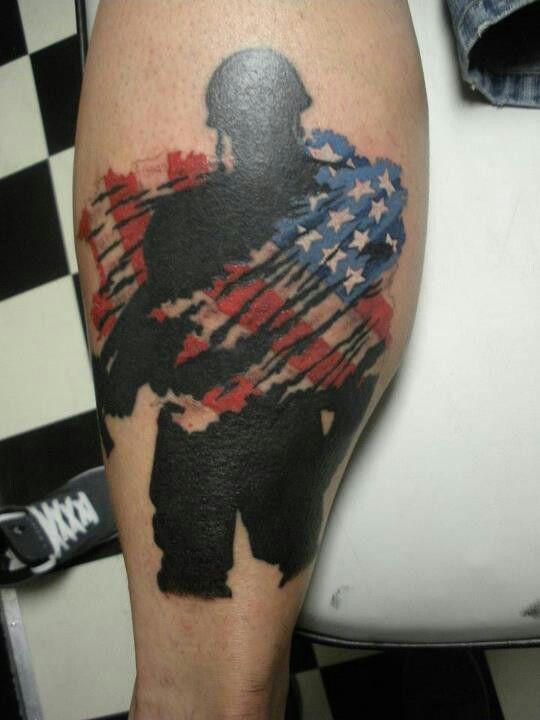 Army Soldier With Torn American Flag Tattoo