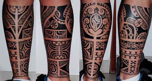 Attractive Black Maori Leg Tattoo