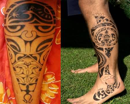 Attractive Maori Leg Tattoos