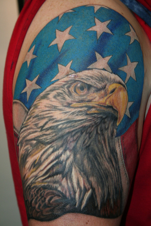 Attractive US Patriotic Tattoo On Half Sleeve
