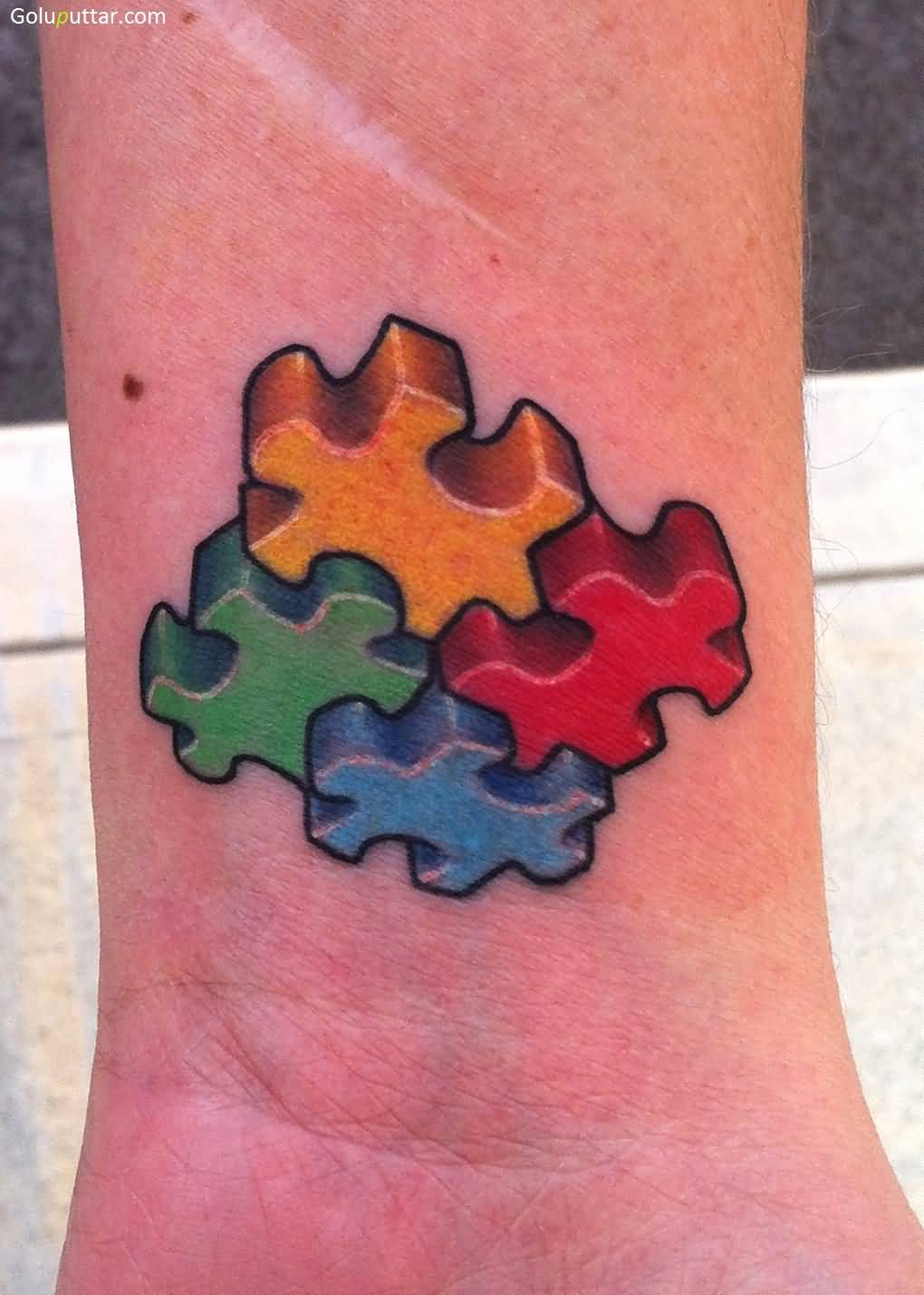 Autism 3D Puzzle Pieces Tattoo On Wrist