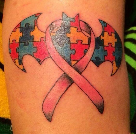 Autism And Breast Cancer Awareness Puzzle Tattoo