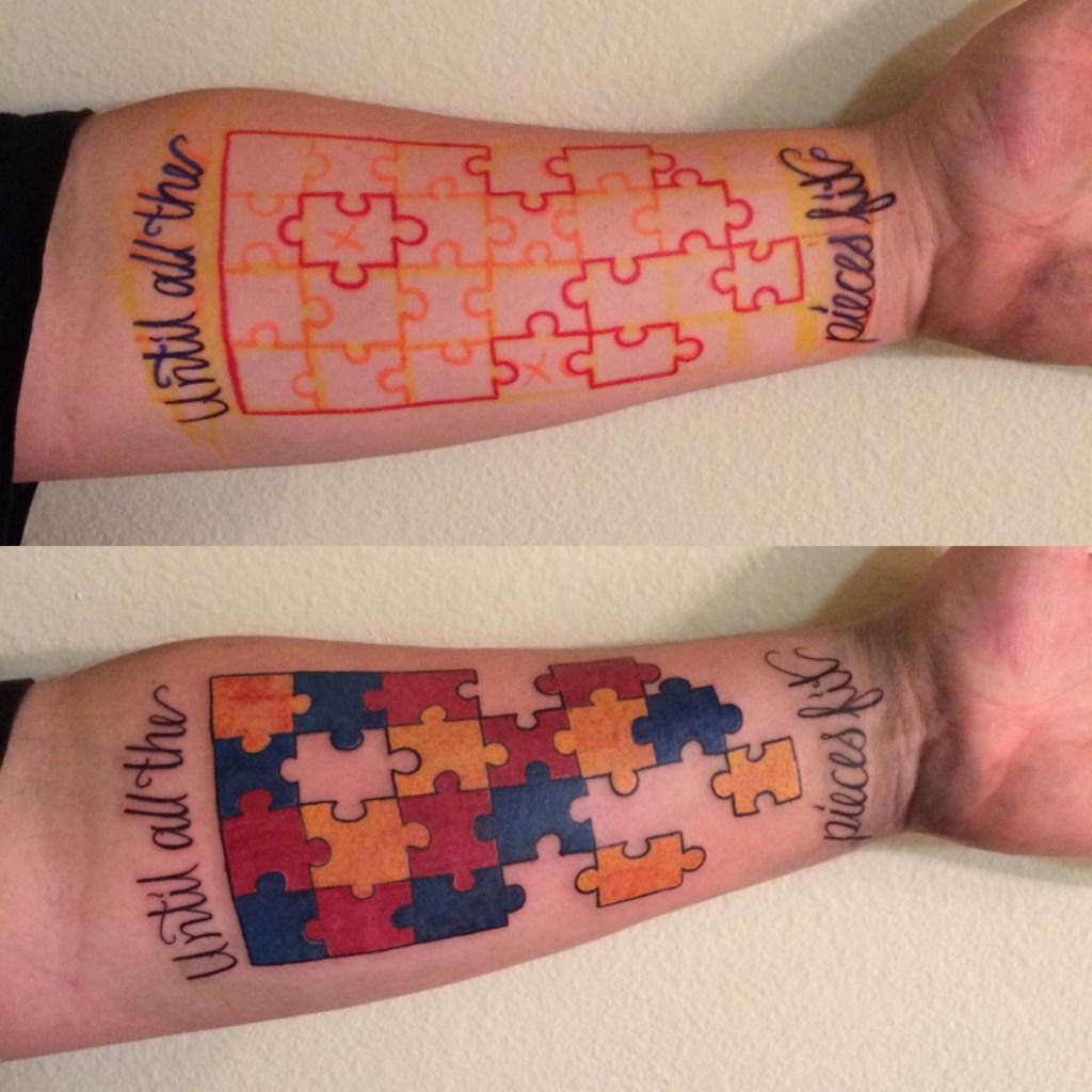 Autism Puzzle Wording Before And After Tattoo On Forearm