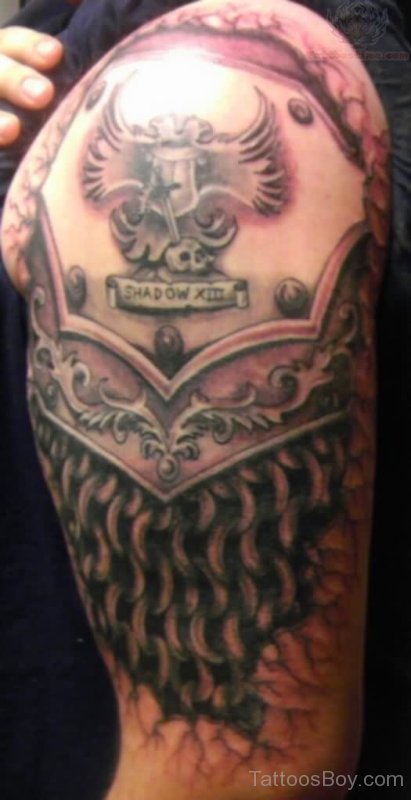Awesome 3D Armor Tattoo On Sleeve