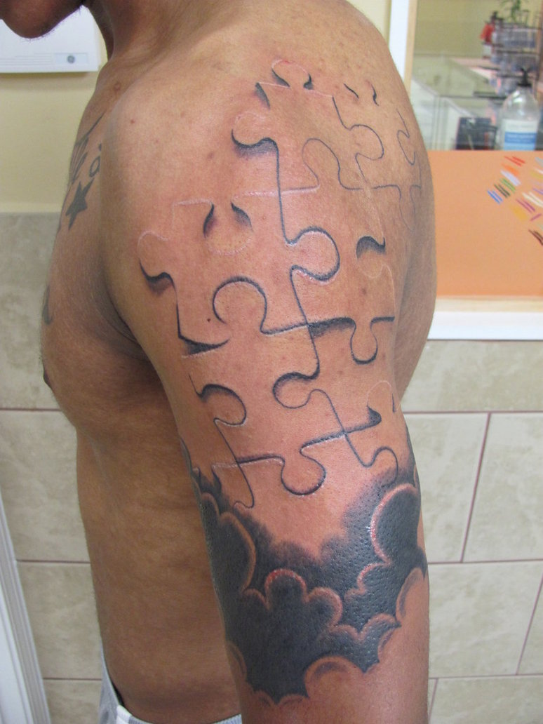 Awesome 3D Cloud Puzzle Half Sleeve Tattoo