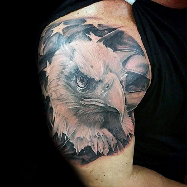 Awesome Angry Patriotic Eagle Tattoo On Shoulder