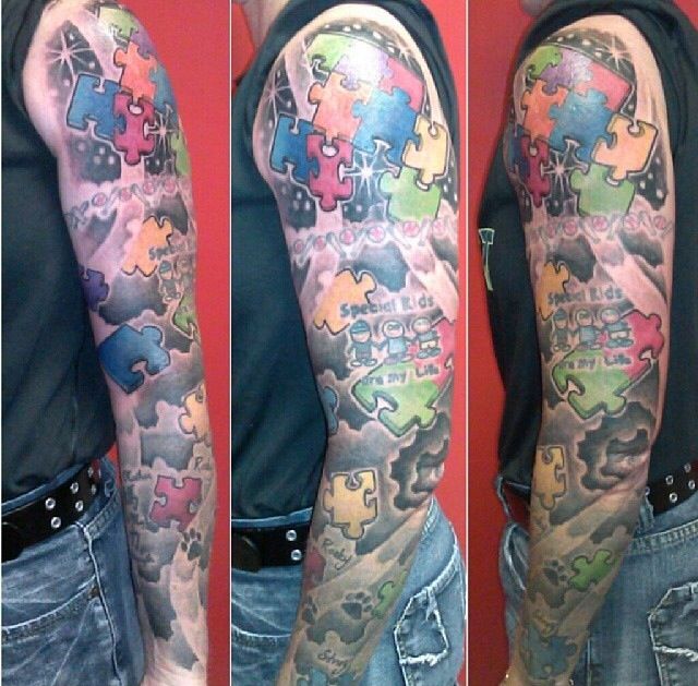 Awesome Autism Puzzle Full Sleeve Tattoo