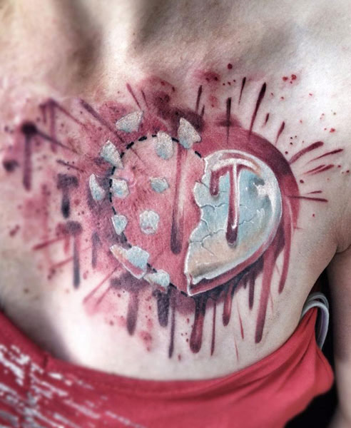 Awesome Broken Glass Of Heart Tattoo By David Klvac